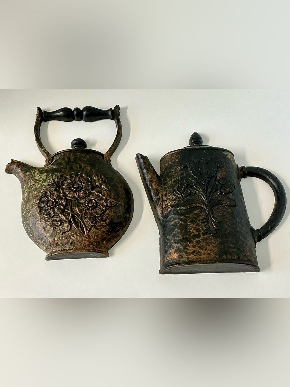 Decorative Floral Copper-Tone Teapot Set - Rustic Home Kitchen Accent